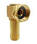 Brass Swivel Elbow Connector For Garden Hose Reels, 3/4 GHT Female To 1/2 NPT Male, Replacement Part, Durable Rust Resistant Brass, Universal Fit For Most Reels, Easy Install, Leak Free Sealing, angled view