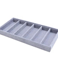 Clean Setup Six Slot Black Sunglasses Display Holder And Jewelry Organizer Box With Solid Build And Scratch Free Tray showing six compartments.