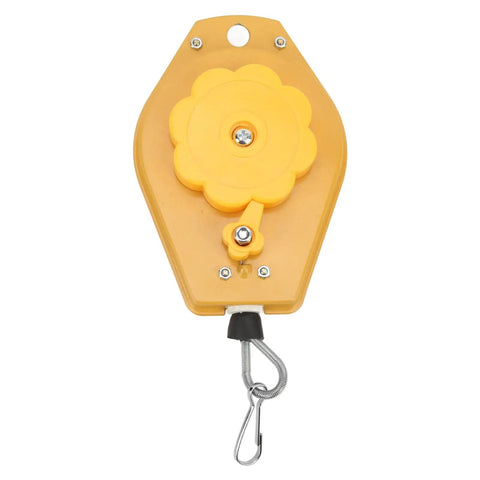 Heavy Duty Spring Balancer For 3-5KG Pneumatic And Electric Tools Holds Like A Champ with a retractable hook and yellow casing.