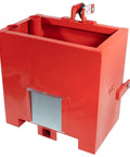 Red Beefy 3 Point Hitch Tractor Ballast Box With 800 Lbs Capacity, Heavy Duty Welded Steel Construction, angled view