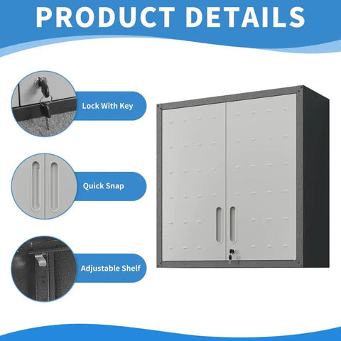 Wall Mounted Tool Cabinet With Locking Metal Storage And One Shelf For Garage Organization Built Tough In Black And Gray Finish For Your Home Workshop And Utility Rooms, 30.35x29.5x11.8