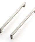 Two metallic square handles from Twenty Pack Ten Inch Square Cabinet Handles For Kitchen Cabinets Top Notch Satin Nickel And Brushed Nickel Hardware Pulls For Cupboards And Drawers With Ten Inch Center To Center Mounting, shown on a white background.