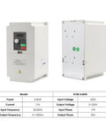 Front and side view of 4 KW 220V Inverter VFD Variable Frequency Drive H100 Model with product specifications table.
