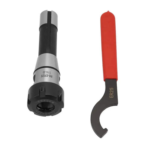Rock Solid Fabater Spring Collet Chuck Holder With R8 ER25 Design and included hook wrench for secure machining.