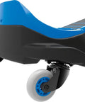 Close-up of black and blue Crazy Cart Shift Electric Go Kart for Kids Ages 6 and Up 12V Drifting System rear wheels detail