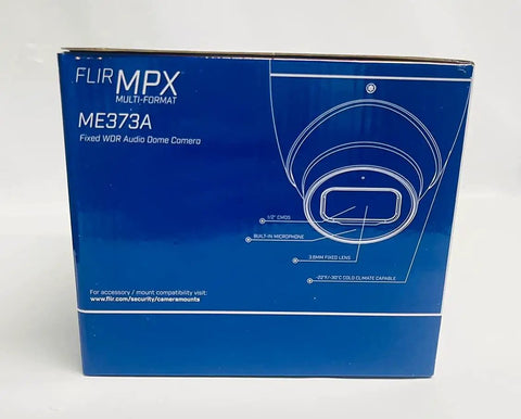 Blue box of Outdoor 4K Ultra HD 4 In 1 Dome Camera With WDR And Audio 100 Ft Night Vision 3.6mm Lens, technical illustration.