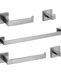 Hardwearing Stainless Bathroom Hardware Set with 24 inch Towel Bar Two Towel Hooks Toilet Paper Holder and Hand Towel Rail in Brushed Nickel