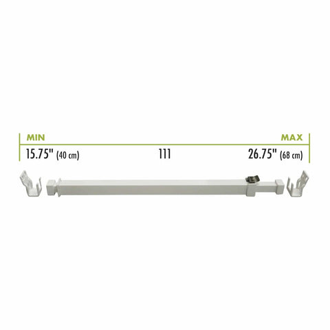 Extendable Aluminum Window Security Bar With Childproof Anti Lift Lock For Sliding Windows And Patio Doors White 15.7 To 26.75 Inches Easy Install Visual Deterrent Keeps Kids Safe And Boosts Your Home Security shown in minimum length