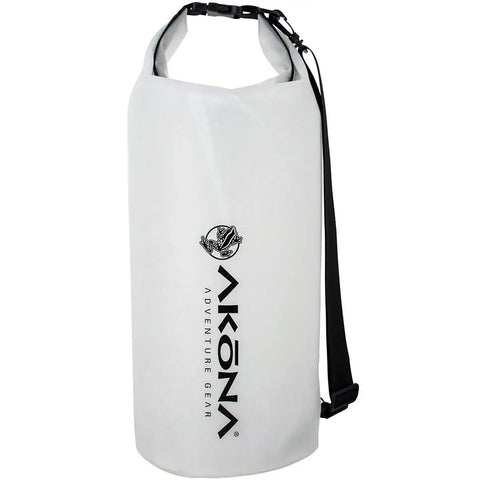 White AKONA Dry Stuff Sack With Rollover Top Keeps Gear Totally Dry For Kayaking Beach Rafting Boating Hiking Camping And Fishing See Through TPU Waterproof Bag With Welded Seams