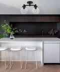 Two Light Globe Glass Ceiling Light Fixtures Semi Flush Mount in modern kitchen with island seating, retro style.