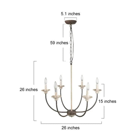 Farmhouse Chandelier Pendant Light In Antique White With Rustic Metal Finish, 26 Inch French Country Style