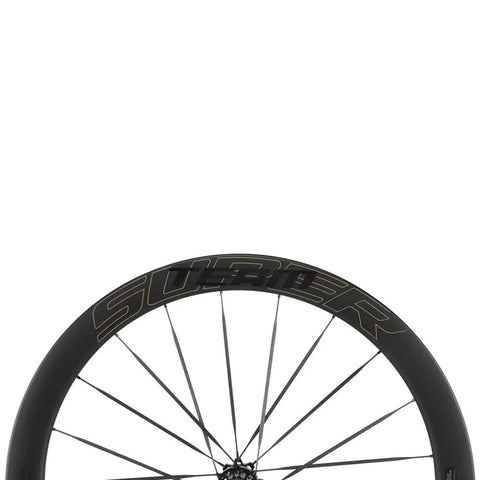 Carbon Disc Wheelset 50C-28 Tubeless with Carbon Spokes for 700C Road Bikes shown from side angle, ultra light and strong design.