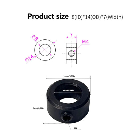 Diagram and image of Heavy Duty 5/16 Inch Bore Shaft Collar With Zinc Plated Solid Carbon Steel Lead Screw Lock Ring, Set Screw Lock Collar