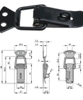 Black Stainless Steel Toggle Latch Set 2 Pack Heavy Duty Hasps For Cabinets Trunks Doors Hood Toolbox Trailer Metal Fasteners Rustproof Locking Hardware, with technical dimensions.