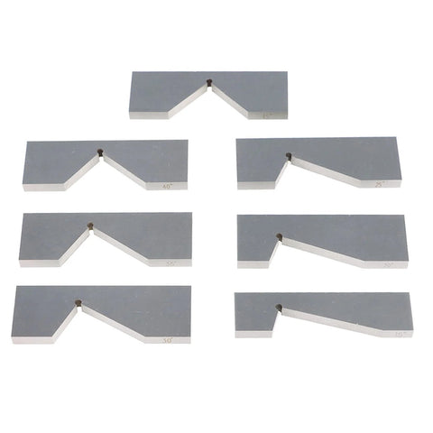 Eight 3 in x 1/4 in precision ground angle blocks, 0–45° range, machinist set