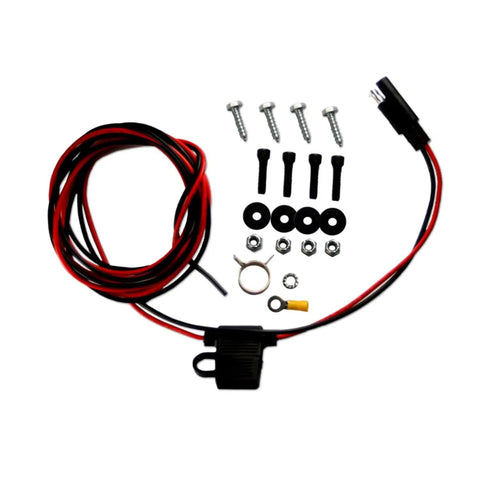 Electric vacuum pump wiring harness kit with screws, connectors, and red-black wire for Chrome Bandit Electric Vacuum Pump 12 Volt Underhood Kit.