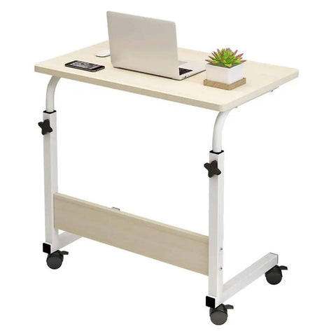 Grab And Go Adjustable Laptop Desk With Smooth Casters Dead Simple Height Tweaks For Living Room Hustle Setup Or Bedside Chill Spot In Modern Matte Black Finish, portable desk with wheels and wooden top.