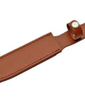 Beefy Full Tang 12 Inch Hunting Knife With Leather Grip And Stainless Fuller Blade leather sheath close-up