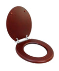 Cherry Finish Wooden Toilet Seat With Chrome Hinges And Non Slip Bumper For Round Toilets Durable Hardwood Comfort Tarnish Resistant Chrome Easy Install And Stable Fit