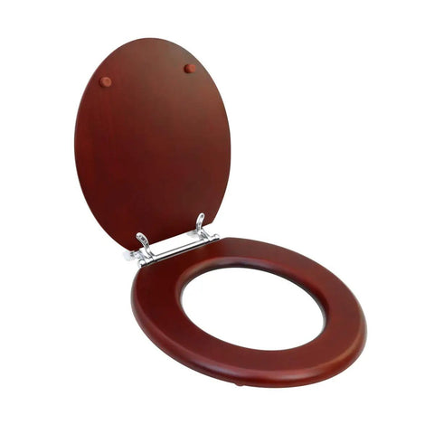 Cherry Finish Wooden Toilet Seat With Chrome Hinges And Non Slip Bumper For Round Toilets Durable Hardwood Comfort Tarnish Resistant Chrome Easy Install And Stable Fit
