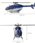 Side and front view of C187 RC Helicopter For Adults And Beginners With Optical Flow Positioning, 260mm length, 80mm height.