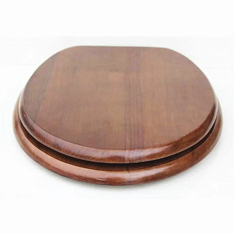 Top Shelf Solid Wood Elongated Toilet Seat With Universal Slow Close Lid And Natural Bark Finish, top view showing smooth wooden surface.