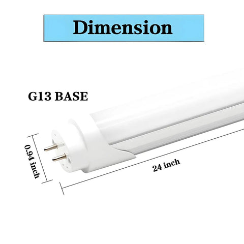 2 Foot LED Light Tube Replacement For T8 T10 T12 Fluorescent Lamps 8W 24 Inch 1120 Lumen 6500K Cool White Ballast Bypass G13 Base