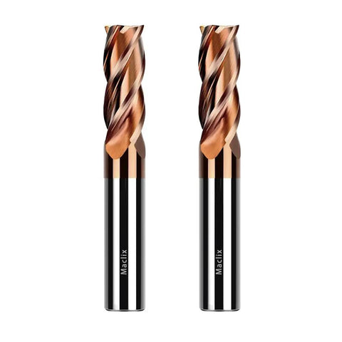 2-Piece Half Inch Carbide End Mill Bits Set, 3 Inch Overall Length, Half Inch Cutting Diameter, 1 Inch Cutting Length, 4 Flutes