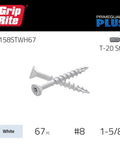 PrimeGuard Plus Exterior Deck Screws For Outdoor Projects With Bugle Head And T25 Star Drive Coarse Thread Wood Screws 8 X 1-5/8 Inch White 67 Count Box For Quick Self Starting No Pre Drill Install