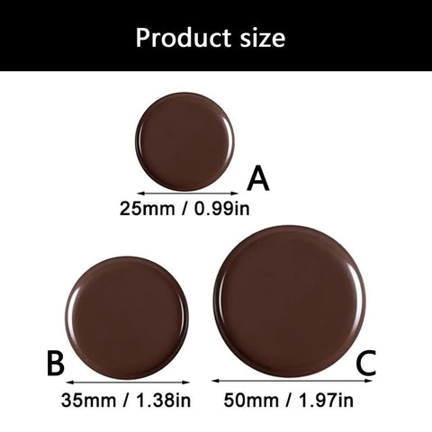 Product size chart showing Heavy Duty 24Pcs Furniture Sliders Moving Tools With Foam Pads in three sizes: A, B, and C.