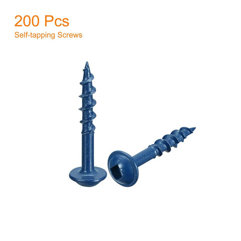 8x1 Inch Square Drive Pocket Hole Screws 200 Pack Self Tapping Wood Screws Blue Coated for Woodworking Cabinets and DIY Projects