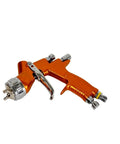 Professional Pneumatic Air Spray Gun With 1.3mm Nozzle For Automotive Paint Spraying And Auto Body Refinishing, orange handle, chrome nozzle.