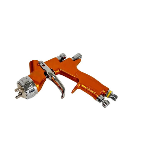 Professional Pneumatic Air Spray Gun With 1.3mm Nozzle For Automotive Paint Spraying And Auto Body Refinishing, orange handle, chrome nozzle.