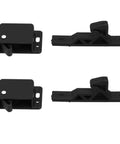 RV Cabinet Door Latch Set With Spring Hook Lock Design in black ABS material, showing two piece latches and locks