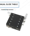 Dead Nuts Accurate Manual XY Axis Linear Stage 125X125mm Aluminum Sliding Table With 0.001mm Min Scale For Precision Optics and Heavy Duty Workshop Tasks, top view of manual slide table.