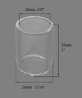 Extensive TIG Gas Lens Collet Bodies Kit For SR WP Series Weld Torch, clear quartz nozzle, 25mm high, 20mm wide, shown with dimensions.