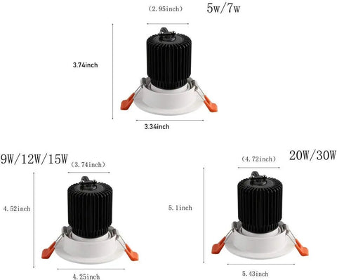 3UOOWWFA Led R Recessed Downlight Living Room Recessed Ceiling Light Attic Porch Lighting Built-in Spotlight CRI80, sizes and dimensions shown.
