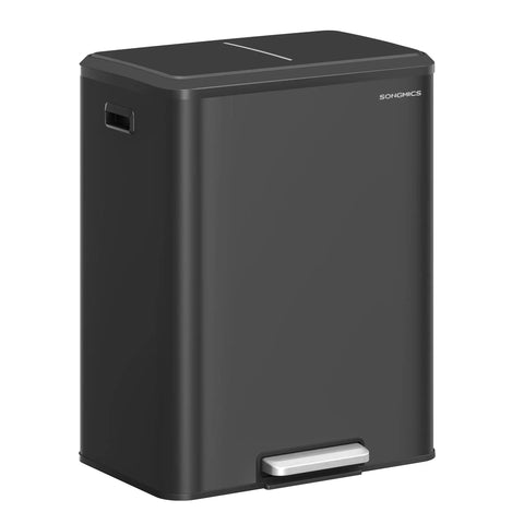 Two Compartment 8 Gallon Stainless Steel Trash Can With Soft Close Lid, Dual 30 Liter Bins For Recycling And Waste, Wide Sturdy Pedal, Ink Black Kitchen Organizer
