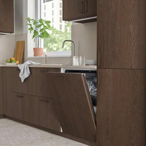 Swedish Engineered Integrated Dishwasher 60 Cm Wide Silent Heavy Duty in modern kitchen cabinetry with open door.
