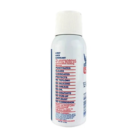 Side view of Lock Lube Penetrating Lubricant For Tight Spaces 2 Oz Cans Pack Of 2 Keeps Locks Smooth Prevents Key Sticking
