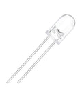 Single 5mm transparent LED diode with two leads, part of 100 Pcs 5mm Red LED Diodes Set For Electronics Projects Clear Round Transparent Housing DC 2V 20mA High Brightness Indicator Lights For DIY Lighting And Prototyping.