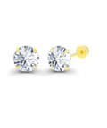 Solid 14K Yellow Gold 5mm Round Cubic Zirconia Solitaire Stud Earrings With Secure Ball Screw Backs For Women Hypoallergenic Everyday Wear