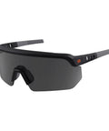 Oversized Blade Style Anti Fog Safety Glasses Featuring Polarized Tinted Lenses With Anti Scratch Coating For Tough Job Sites, side view with black frame.