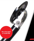 Heavy Duty Workhorse 4 Inch Extended Inside Cut Off Tool With 14000 RPM Spindle Lock, showing cutting wheel and ergonomic grip detail.