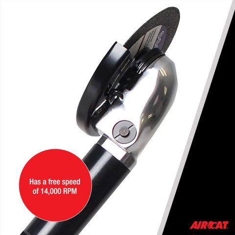 Heavy Duty Workhorse 4 Inch Extended Inside Cut Off Tool With 14000 RPM Spindle Lock, showing cutting wheel and ergonomic grip detail.