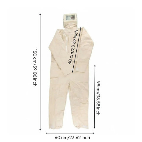 Canvas Sandblasting Suit With Hood Full Body Dustproof Workwear For Grinding And Sanding In Factory Workshops Hardcore Protection And Comfortable Fit Durable Grit Proof Coverall For Maintenance Jobs, 150cm size, beige canvas, front view