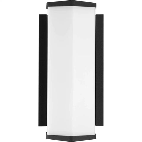 Outdoor Wall Sconce One Light LED With White Acrylic Shade And Textured Black Finish Slick Modern Small Exterior Light For Porch Or Patio