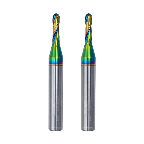 Extra Long Ball Nose End Mill With DLC Coating For CNC Milling And Carving 2 Flute Tungsten Carbide Router Bit One Quarter Inch Shank For Aluminum And Wood 3D Carving And Engraving Durable CNC Tools Set Two Pack, front view