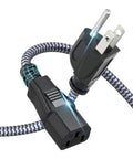 Heavy Duty 10A 18AWG Nylon Braided 10 Ft AC Power Cord 3 Prong Replacement Cable For Computer TV Monitor Printer Projector And Power Supply UL Listed