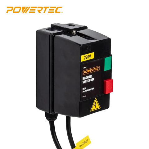 Heavy Duty 230V 3 Phase Magnetic Switch Box With 11 Amp Rating UL Listed Plug And Play Pre Wired Cable Kit For Tablesaw Planer Woodworking Shaper And Garage Rig Setup, side view.